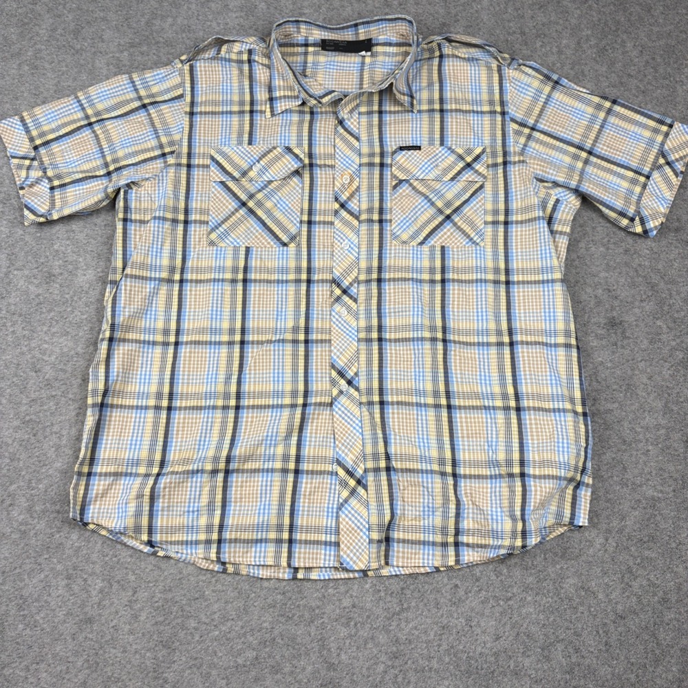 Rocawear Button Up Shirt Mens 3XL Blue Tan Plaid Short Sleeve Streetwear Y2K 00s